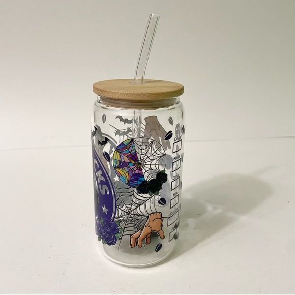 Custom Wednesday Addams Clear Glass Tumbler with Lid and Straw - Picture 3 of 15